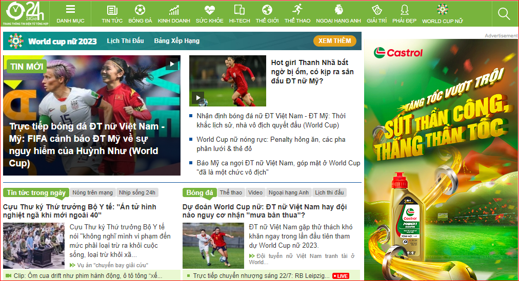 Trang web 24h.com.vn cung cấp tin tức và cập nhật về kết quả bóng đá